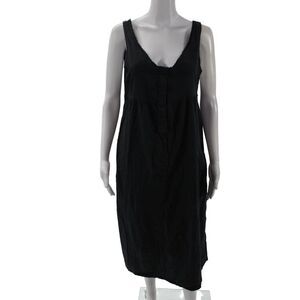 Neve & Hawk Women Slip Tank Dress Black V-Neck Linen Blend Sleeveless Size M